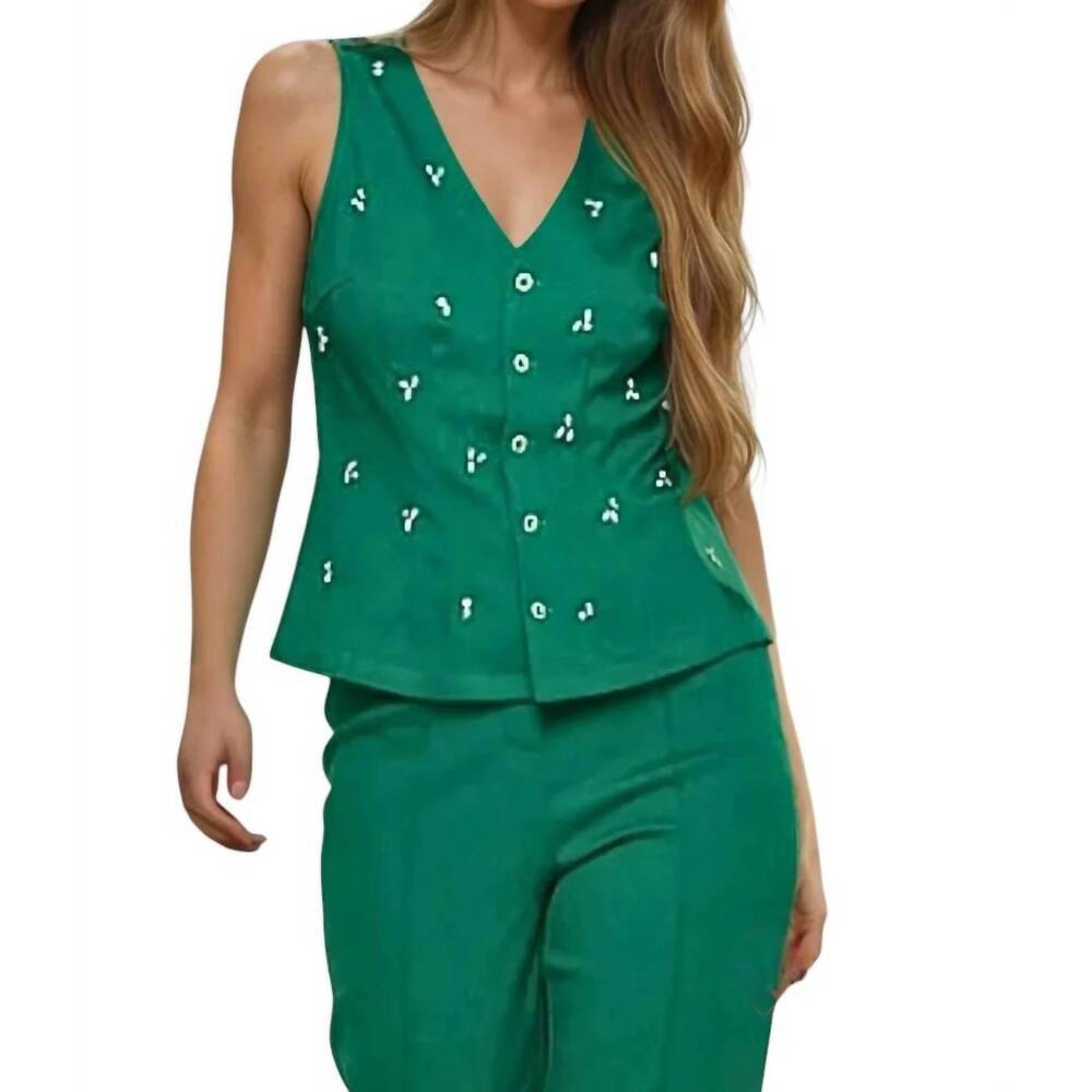 NEW EVERLYNN mikayla embellished vest in emerald